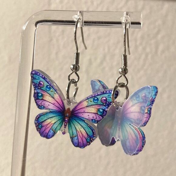 Drop Earrings butterfly  acrylic - Picture 1 of 4